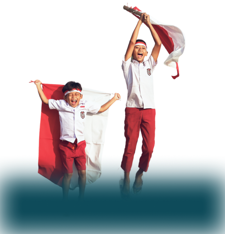 Anak membawa bendera Indonesia